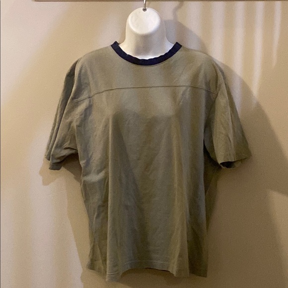 CHEROKEE Men’s T-shirt, Khaki w Navy Trim, 100% Cotton, Medium - Picture 2 of 5